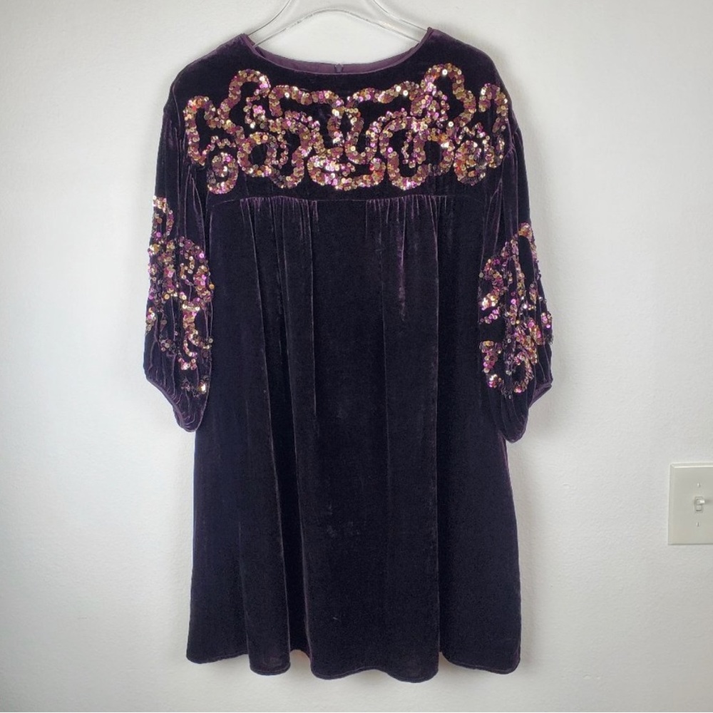 Nanette lepore velvet babydoll boho dress with 3/4 balloon sleeves size small
